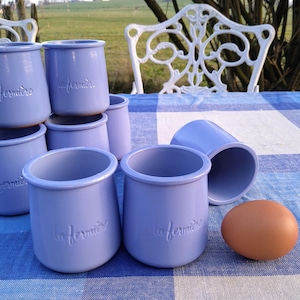 Sets 4-10 Vintage cult yogurt cups. Small clay pots glazed lavender or green. Top condition. Choice of 4 - 16 pieces. "La Fermière" France