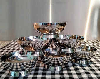 6 Fratelli Calderoni ice cream bowls, rare. Italy, CRONISIL, original 18/10, barware, indoor/outdoor, bistro. 1970s. Vintage condition.