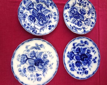 Antique Wedgwood and Grindley plates. FlowBlue. 19th century. Pattern Water Nymph & Melbourne. Impressive condition. Choice, still 2 left.