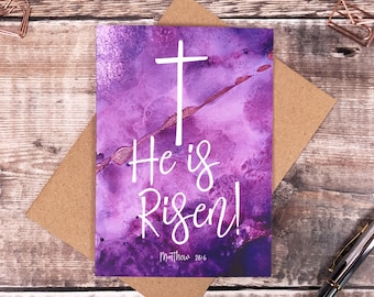 Easter Card, He is Risen Easter Greeting Card, Christian Easter Card, Cross Card, Easter Card Pack, Faith Card, Easter Notelets