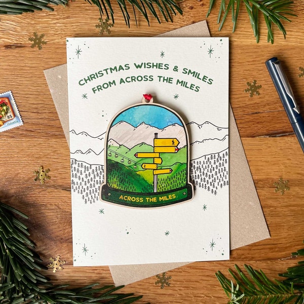 Hiking in Switzerland Themed Christmas Card - Card for hiker - Swiss Wanderweg Christmas Tree Decoration & Card