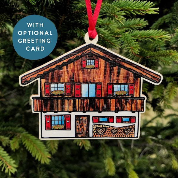 Swiss Chalet Ornament, Swiss Souvenir, Swiss Christmas Decoration, Swiss expat leaving Gift, Cosy Mountain Cabin, Switzerland Trip Keepsake