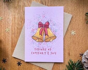 Tidings of Comfort & Joy Christmas Card, Bells Christmas Card, Comfort and Joy Christmas Card, Christian Carol Card