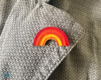 Rainbow Pin Badge, Hand-painted Wooden Rainbow Pin, Rainbow Badge