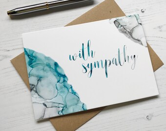 With Sympathy Card, Condolences Card, RIP Card, Sympathy Card Pack, Blue and Grey ink paintings, Grief Card, Mourning Card, Bereavement Card