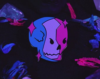 Bisexual Lighting Skeleton Pin - Nickel Plated Enamel Lapel Pin - Queer Bi Pansexual Polysexual LGBTQ Pride Spooky Skull Meme