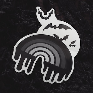 Goth Rainbow Sticker - 4" Vinyl Sticker - Bats Moon Monochrome Black & White Grey Gothic Spooky Punk