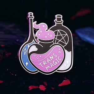 Trans Magic Pin - Enamel Lapel Pin - Trans Witch Queer Pride Transgender Non-binary LGBTQ Gay Magic Potion Witchcraft Spells