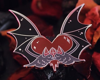 Vampire Bat Kiss - Enamel Pin - Lapel Pin -  Bat Blood Lovers Valentine Valloween Dracula Carmilla Gothic Horror Queer