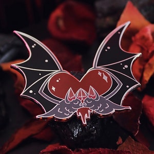 Vampire Bat Kiss Enamel Pin Lapel Pin Bat Blood Lovers Valentine Valloween Dracula Carmilla Gothic Horror Queer image 1