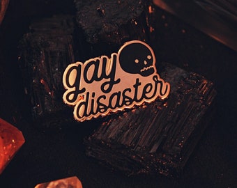 Gay Disaster Pin - Gold Plated Hard Enamel Pin - Lapel Pin - Queer LGBTQ Pride Skeleton Skull Spooky Gay Mess