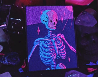 Bisexual Lighting Skeleton Patch - Iron On Embroidered Patch - 2.75" x 3.75" Queer Bi Pansexual Polysexual LGBTQ Pride Spooky Skull Meme