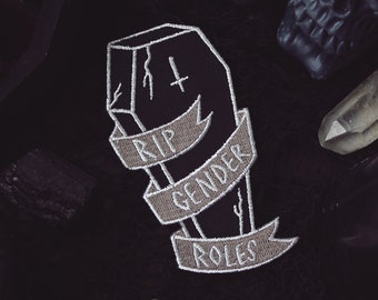 RIP Gender Roles Patch - 4" Iron On Embroidered Patch - Spooky Gothic Goth Punk Feminist Equality LGBTQ Ally