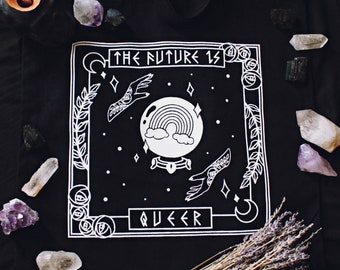 The Future Is Queer - Tote Bag - 14" x 16" - Screenprinted White Ink On Black - Shopping Grocery Reusable Tote LGBTQ+ Pride Witch Occult