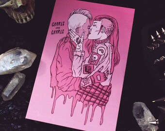 Grrrls Like Grrrls Print - 8.5" x 5.5" Print - Queer Gay LGBTQ Lesbian Bisexual Transgender Non-binary Pride Pink Sapphic WLW Art