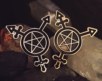 Trans Symbol Pentacle - Gold Or Silver - Enamel Pin - Lapel Pin - Transgender Non-binary Pride Pentagram Queer Witch Goth Gothic Punk