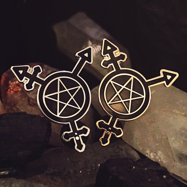 Trans Símbolo Pentacle Pin - Oro o Plata - Pin de esmalte - Pin de solapa - Orgullo transgénero no binario Pentagrama Queer Witch Goth Gothic Punk