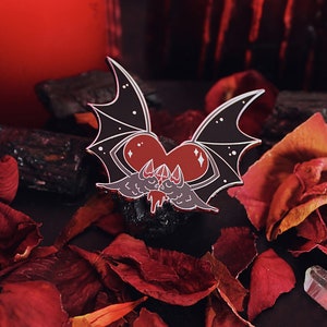Vampire Bat Kiss Enamel Pin Lapel Pin Bat Blood Lovers Valentine Valloween Dracula Carmilla Gothic Horror Queer image 2
