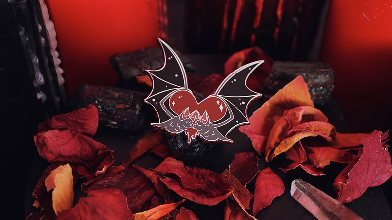 Vampire Bat Kiss Enamel Pin Lapel Pin Bat Blood Lovers Valentine Valloween Dracula Carmilla Gothic Horror Queer image 2