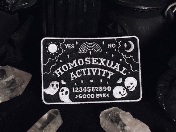 Homosexual Activity Patch - Iron On Embroidered Patch Ouija Board Planchete LGBTQ Queer Gay Pride Ghost Witch Paranormal Spooky Skull Ghost