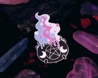 Trans Witch Cauldron Pin - Enamel Lapel Pin - Non-binary Genderqueer Transgender Witchcraft LGBTQ Pride Pentagram Pentacle