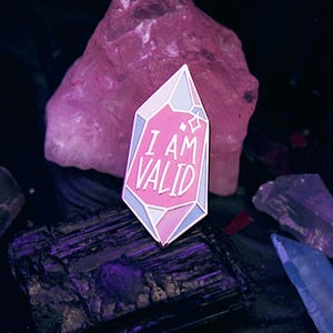 I Am Valid Pin - Enamel Lapel Pin - Transgender Flag Trans Non-binary LGBTQ+ Queer Pride Affirmation Crystal Point image 1