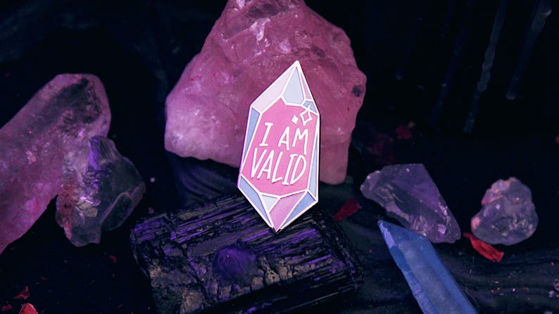I Am Valid Pin - Enamel Lapel Pin - Transgender Flag Trans Non-binary LGBTQ+ Queer Pride Affirmation Crystal Point image 1