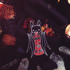 Bat Boba Patch 5 Iron On Embroidered Patch Vampire Blood Bat Gothic Bubble Tea image 2