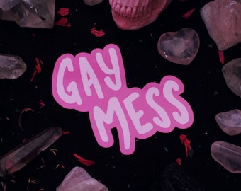 Gay Mess Sticker - 4" Vinyl Sticker - Queer Trans LGBTQ Pride Pink Lesbian Gay Bisexual Disaster Funny Pink