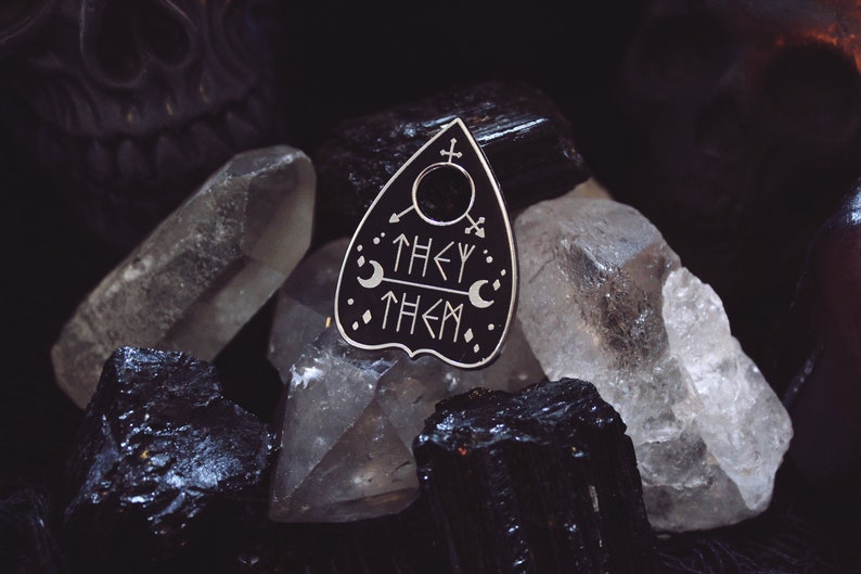 Original Pronoun Planchette Pin  They/them She/her He/him They/them