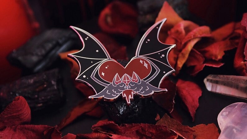 Vampire Bat Kiss Enamel Pin Lapel Pin Bat Blood Lovers Valentine Valloween Dracula Carmilla Gothic Horror Queer image 1