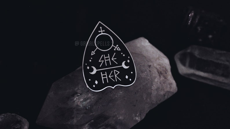 Original Pronoun Planchette Pin  They/them She/her He/him She/her