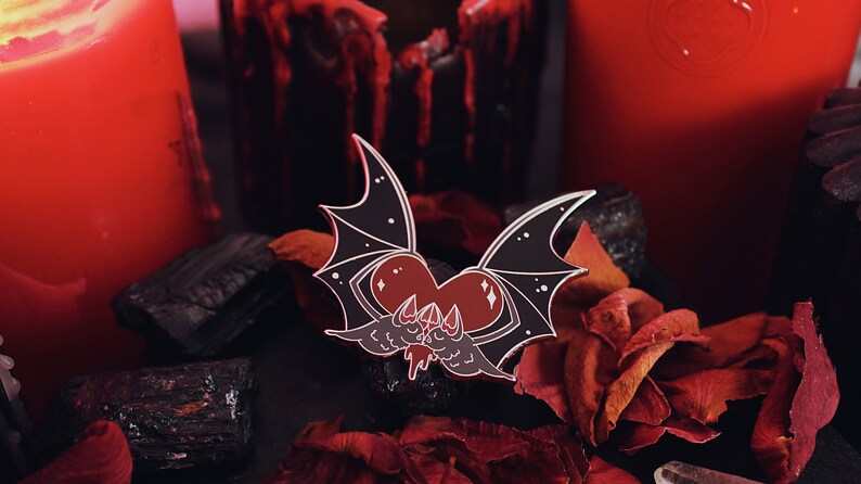 Vampire Bat Kiss Enamel Pin Lapel Pin Bat Blood Lovers Valentine Valloween Dracula Carmilla Gothic Horror Queer image 4