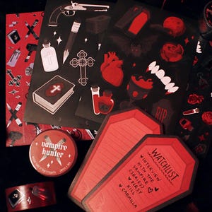 Vampire Lover Sticker Sheet - 4"x6" Gothic Horror Spooky Stationery Fangs Blood Bat Coffin Rose Heart Death Halloween Dark Romance image 5
