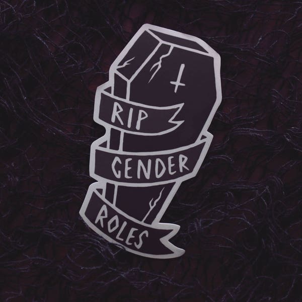 RIP Gender Roles Sticker - 4" Vinyl Sticker - Death Tombstone Coffin Spooky LGBTQ Queer Pride