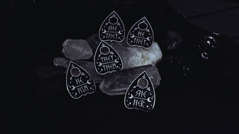 Original Pronoun Planchette Pin  They/them She/her He/him image 6