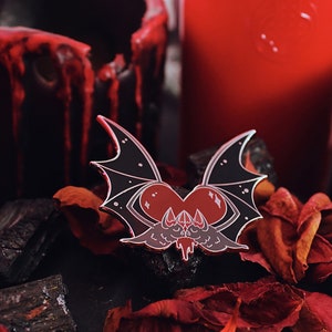 Vampire Bat Kiss Enamel Pin Lapel Pin Bat Blood Lovers Valentine Valloween Dracula Carmilla Gothic Horror Queer image 3