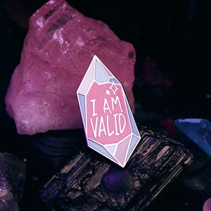 I Am Valid Pin - Enamel Lapel Pin - Transgender Flag Trans Non-binary LGBTQ+ Queer Pride Affirmation Crystal Point image 3