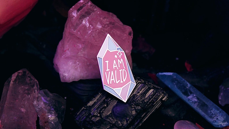 I Am Valid Pin - Enamel Lapel Pin - Transgender Flag Trans Non-binary LGBTQ+ Queer Pride Affirmation Crystal Point image 3