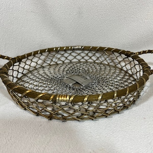 Vintage Woven Metal Deep Tray With Handles Made in India