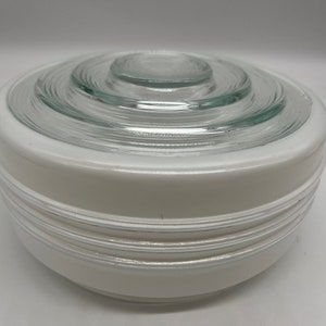 Clear and White Frosted Mid Century 1950&#39;s Glass Flush Mount Ceiling Globe