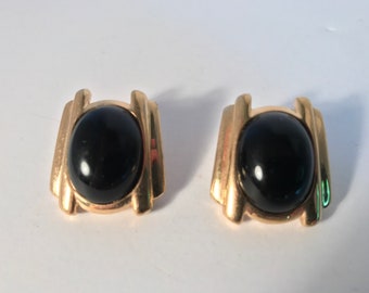 Vintage Trifari Mid Century Seventies Stud Earrings Black and Gold