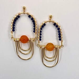 UVA Cavaliers Earrings, Natural Gemstone Agate and Spinel Earrings, UVA Alum Graduation Game Day Spirit Earrings, Wahoos Accessories