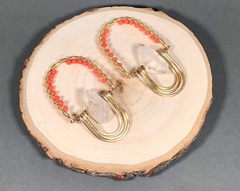 Handgemachte Bergkristall Ohrringe: 18k Gold Plated, Orange Kristall