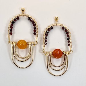 Virginia Tech Hokies Earrings, Natural Stone Agate and Garnet Statement Earrings, VT Game Day Alumni Graduation Spirit Earrings, Hokies Gift