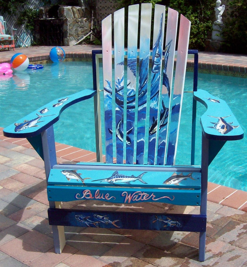 Painted Adirondack Chair Blue Marlin Etsy