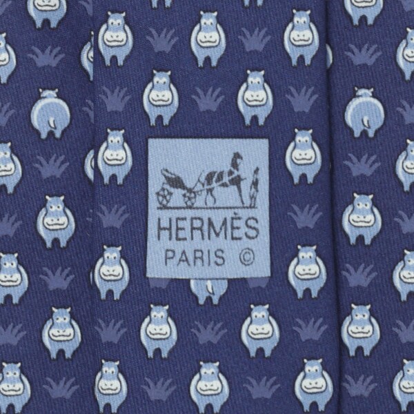 Hermes Men's Silk Tie Whimsical Hippos Pattern 5195 | Necktie Cravate