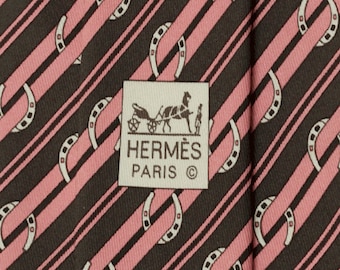 Corbata de seda para hombre Hermes con estampado de rayas en forma de herradura 5276 / Corbata