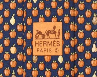 Cravate en soie Hermes pour homme, motif pommes et poires 7914 | Cravate cravate