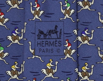 Corbata de seda Hermès para hombre, diseño de avestruz jockey caprichoso 7987 / Corbata tipo corbata